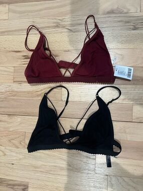 NWT Burgundy and NWOT Black Ribbed Triangle Bralettes